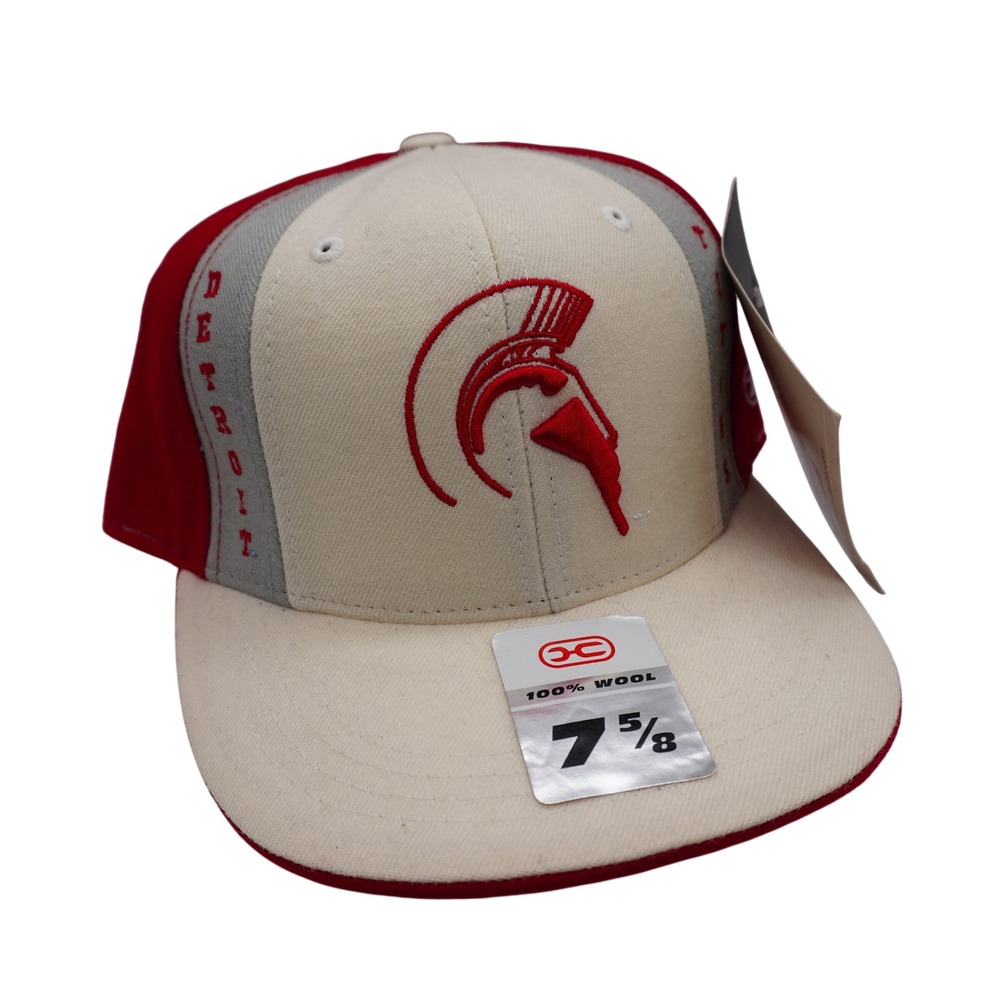 Detroit Titans Hat Mens 7 5/8 Cream Red Wool Fitted Throwback Baseball Cap